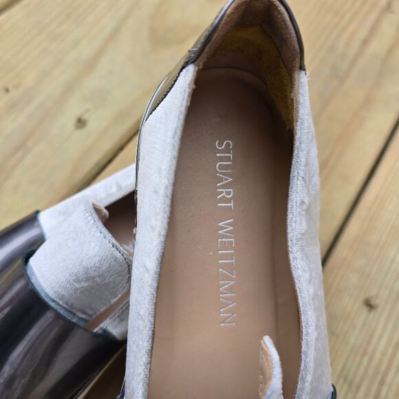 Stuart Weitzman Light Gray and Silver Slip-On Sneakers, Size 8 - Picture 4 of 7